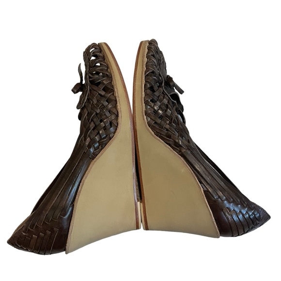 Dani Black Brown Leather Huarache Wedges, Sz 7.5 - Picture 9 of 12